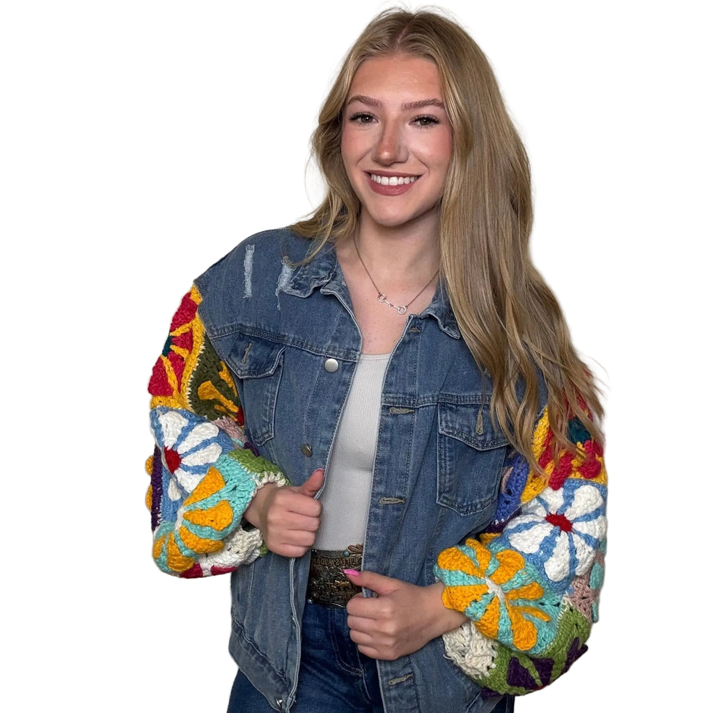 Denim Crochet Jacket - Country Lace Boutique
