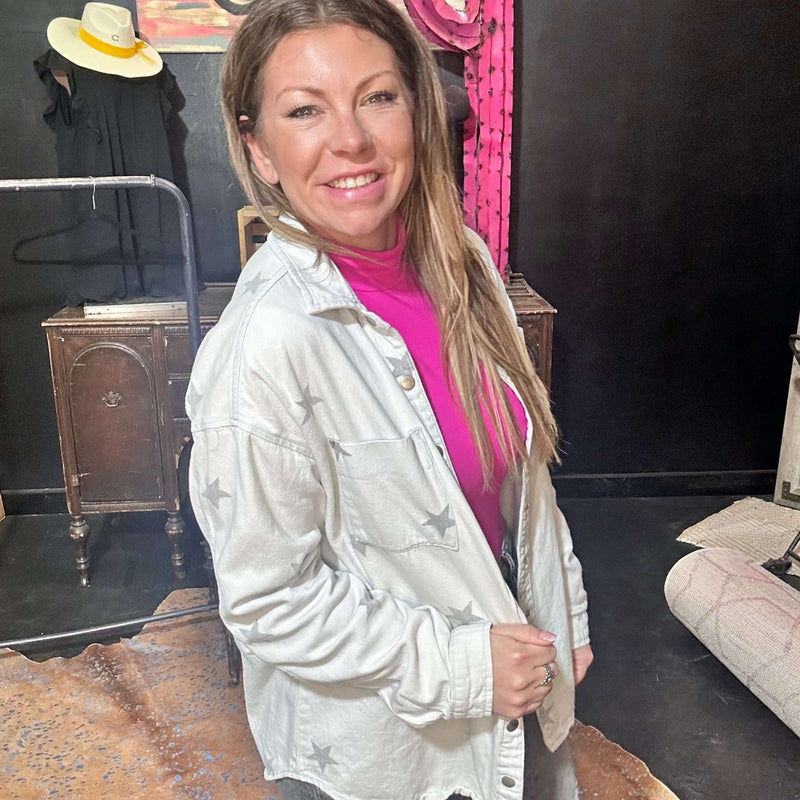 Denim Star Button Down Shirt/ Cardigan Top - Country Lace Boutique