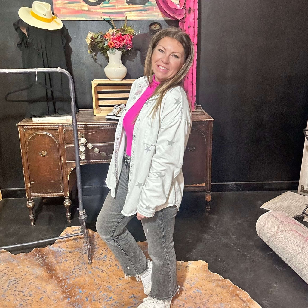 Denim Star Button Down Shirt/ Cardigan Top - Country Lace Boutique