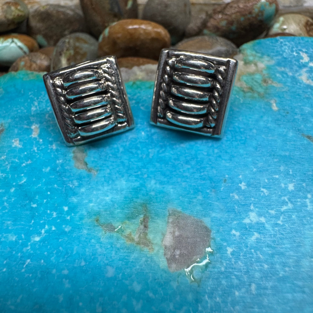 Detailed Silver Square Post Sterling Silver Earring - Country Lace Boutique
