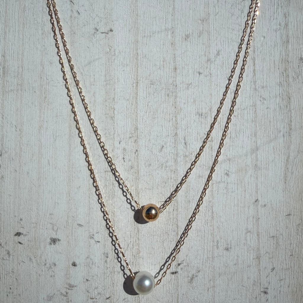 Double Chain with White Ball & Gold Ball Fashion Necklace - Country Lace Boutique