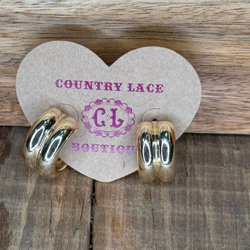 Double Chunky Gold Hoop Fashion Earring - Country Lace Boutique