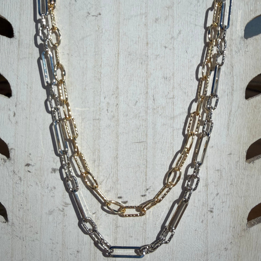 Double Patterned Link Gold & Silver Fashion Necklace - Country Lace Boutique