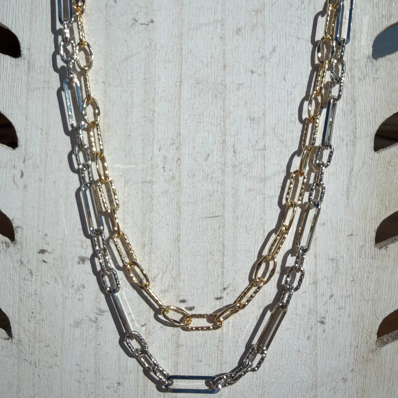 Double Patterned Link Gold & Silver Fashion Necklace - Country Lace Boutique