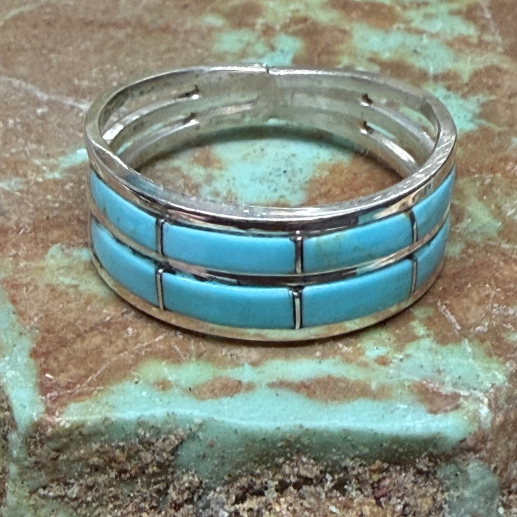Double Row Turquoise Inlay Sterling Silver Ring size 7 - Country Lace Boutique