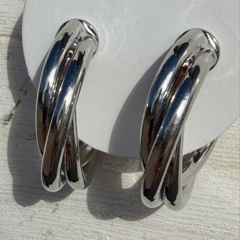 Double Twist Silver Hoop Fashion Earrings - Country Lace Boutique