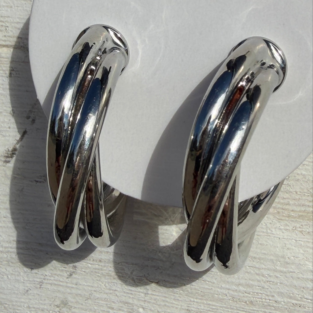 Double Twist Silver Hoop Fashion Earrings - Country Lace Boutique