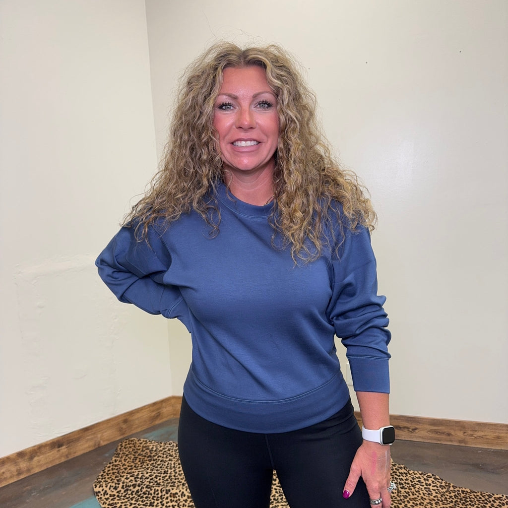Dusty Navy Super Soft Crop Sweat Shirt - Country Lace Boutique