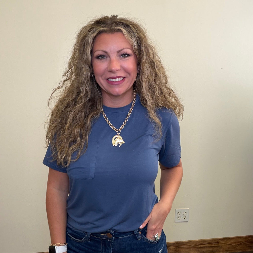 Dusty Navy Super Soft Crop with Pocket Shirt - Country Lace Boutique