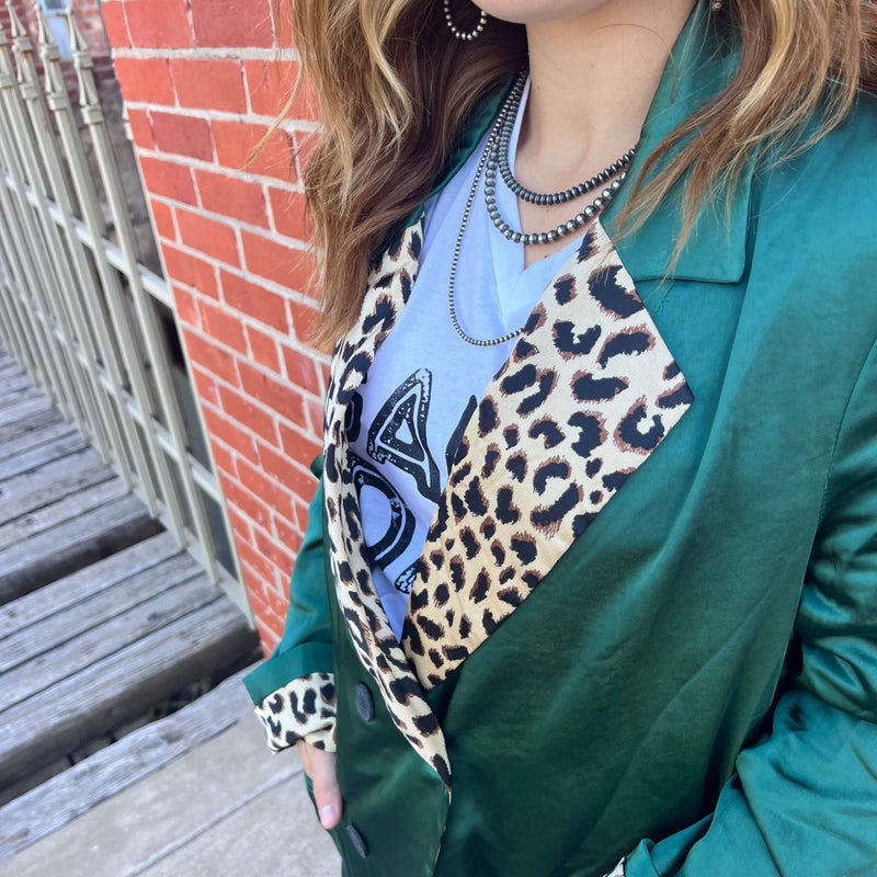 Emerald Green and Animal Print Blazer - Country Lace Boutique