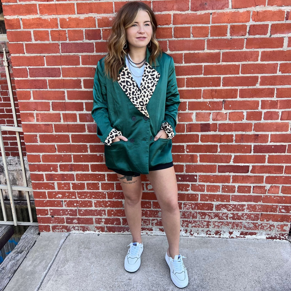 Emerald Green and Animal Print Blazer - Country Lace Boutique