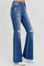 RISEN  High Rise Distressed Raw Hem Flare Jeans