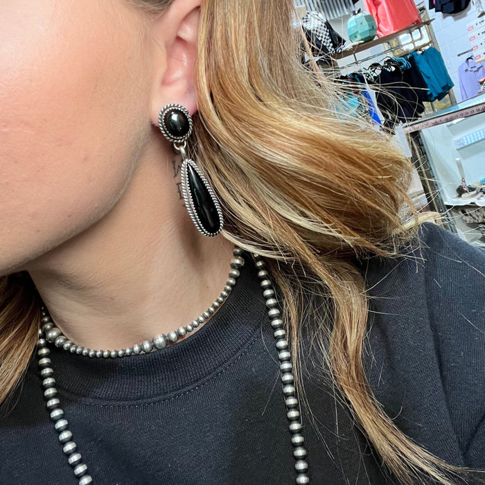 Fancy Black Onyx Dangle Post Sterling Silver Earring - Country Lace Boutique