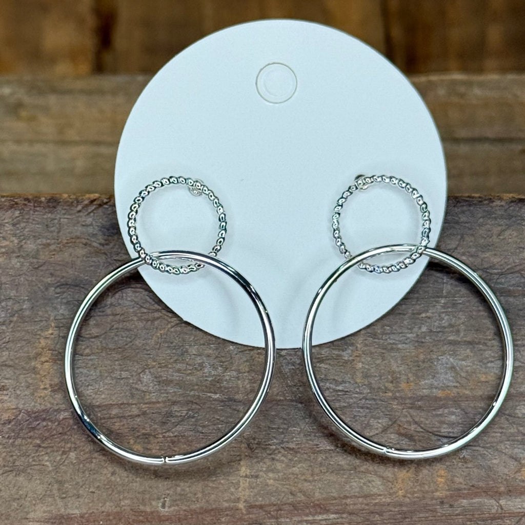 Fancy Double Circle Silver Post Fashion Earring - Country Lace Boutique