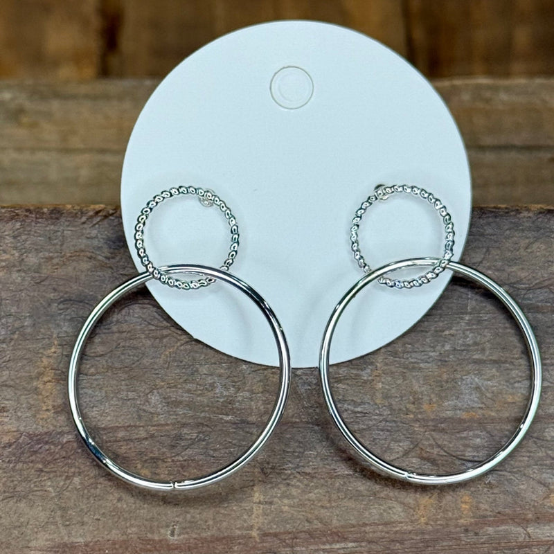 Fancy Double Circle Silver Post Fashion Earring - Country Lace Boutique
