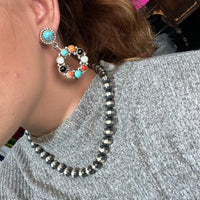 Fancy Kingman Multi Stone Post Sterling Silver Earring - Country Lace Boutique