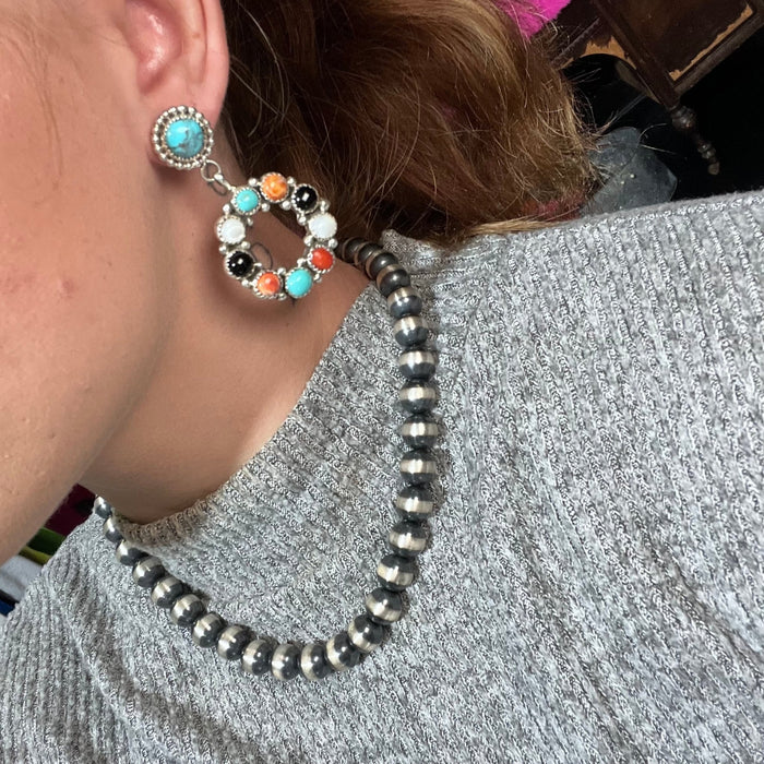 Fancy Kingman Multi Stone Post Sterling Silver Earring - Country Lace Boutique