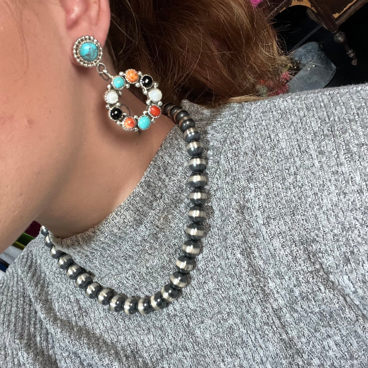Fancy Kingman Multi Stone Post Sterling Silver Earring - Country Lace Boutique