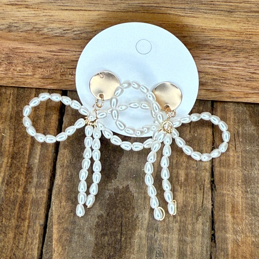 Fancy Pearl Bow w/ Gold Post Fashion Earring - Country Lace Boutique