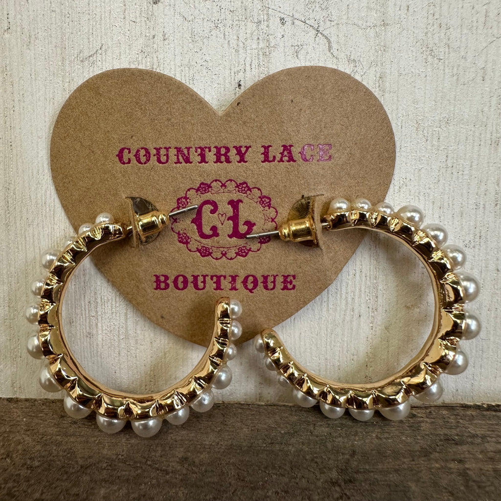 Fancy Pearl Gold Hoop Fashion Earrings - Country Lace Boutique