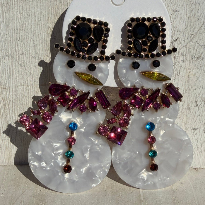 Fancy Snowman Post Dangle Fashion Earrings - Country Lace Boutique
