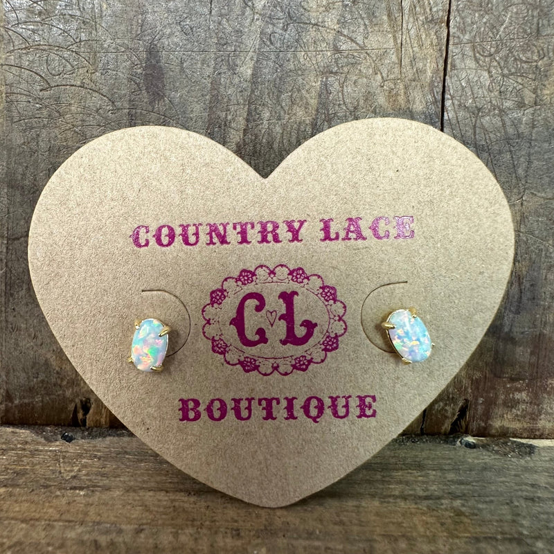 Fashion White Opal Gold Post Stud Fashion Earrings - Country Lace Boutique