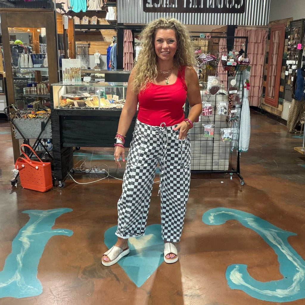 Fast Lane Barrel Checkered Jeans - Country Lace Boutique