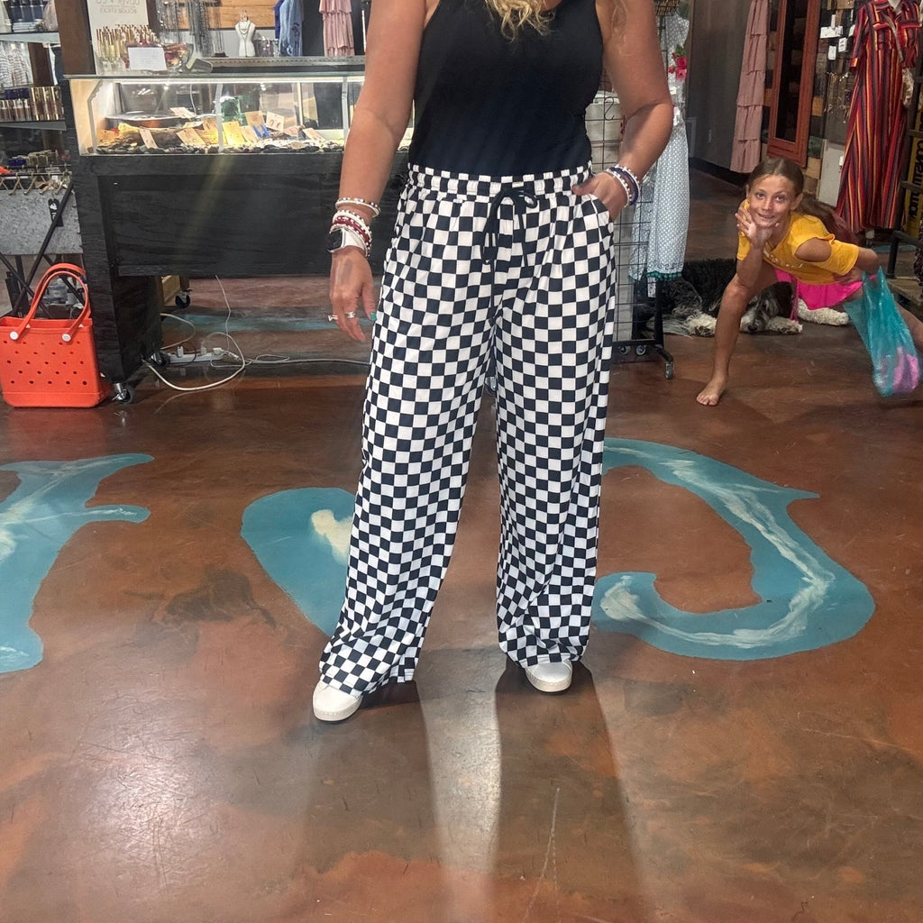 Fast Lane Black & White Checkered Pants - Country Lace Boutique