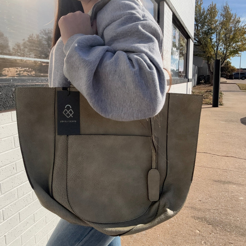 "Faux" Leather Olive & Tan Reversible Purse - Country Lace Boutique