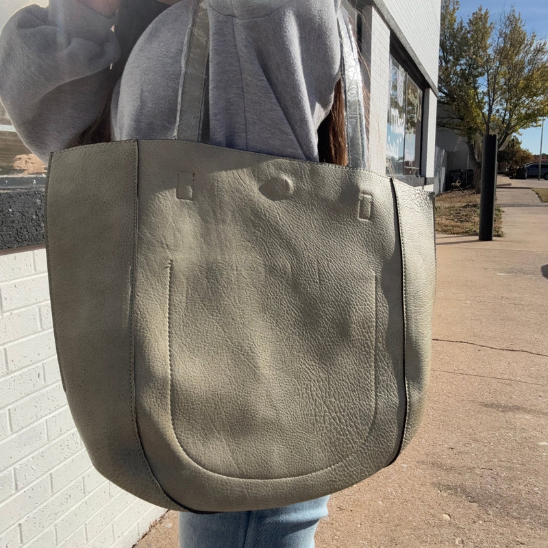 "Faux" Leather Olive & Tan Reversible Purse - Country Lace Boutique