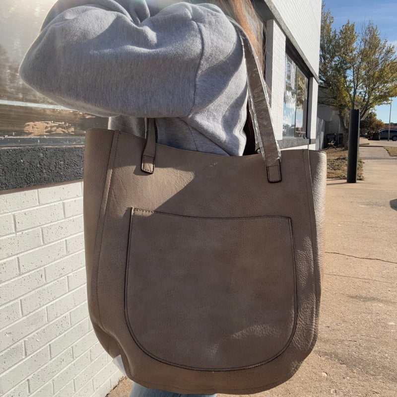 "Faux" Leather Olive & Tan Reversible Purse - Country Lace Boutique