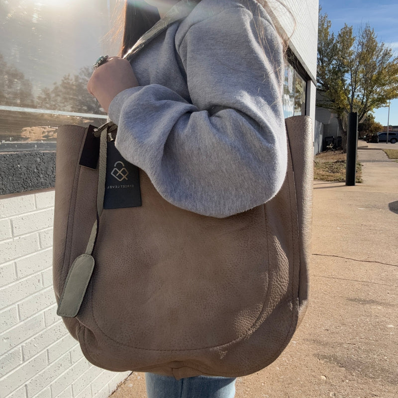 "Faux" Leather Olive & Tan Reversible Purse - Country Lace Boutique