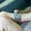 Feather Detailed Band with Red Stone Sterling Silver Ring - Country Lace Boutique