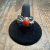 Feather Detailed Band with Red Stone Sterling Silver Ring - Country Lace Boutique