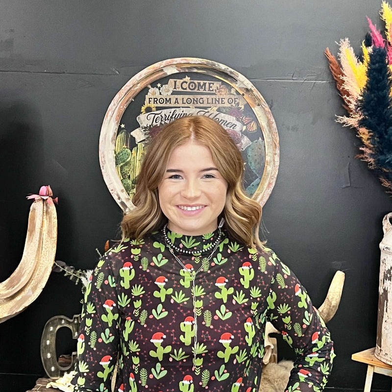 Feliz Navidad Mesh Long sleeve Top - Country Lace Boutique