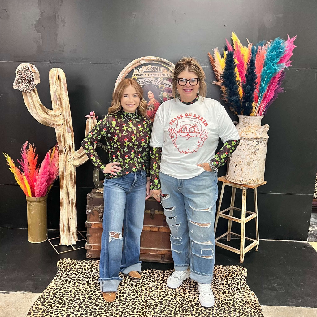 Feliz Navidad Mesh Long sleeve Top - Country Lace Boutique