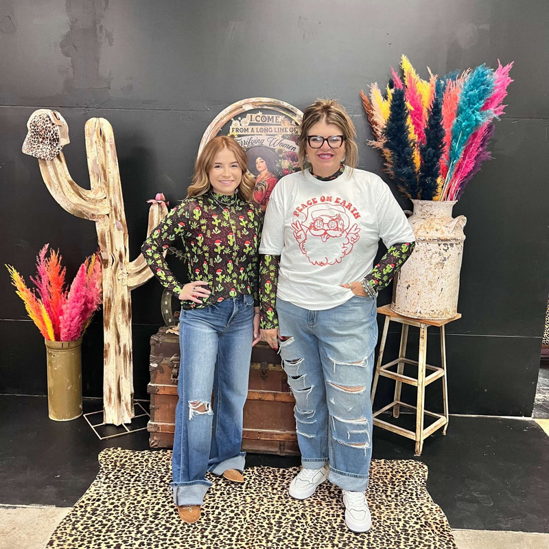 Feliz Navidad Mesh Long sleeve Top - Country Lace Boutique