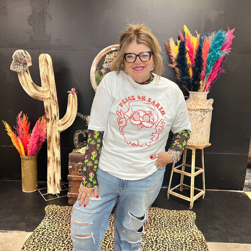 Feliz Navidad Mesh Long sleeve Top - Country Lace Boutique