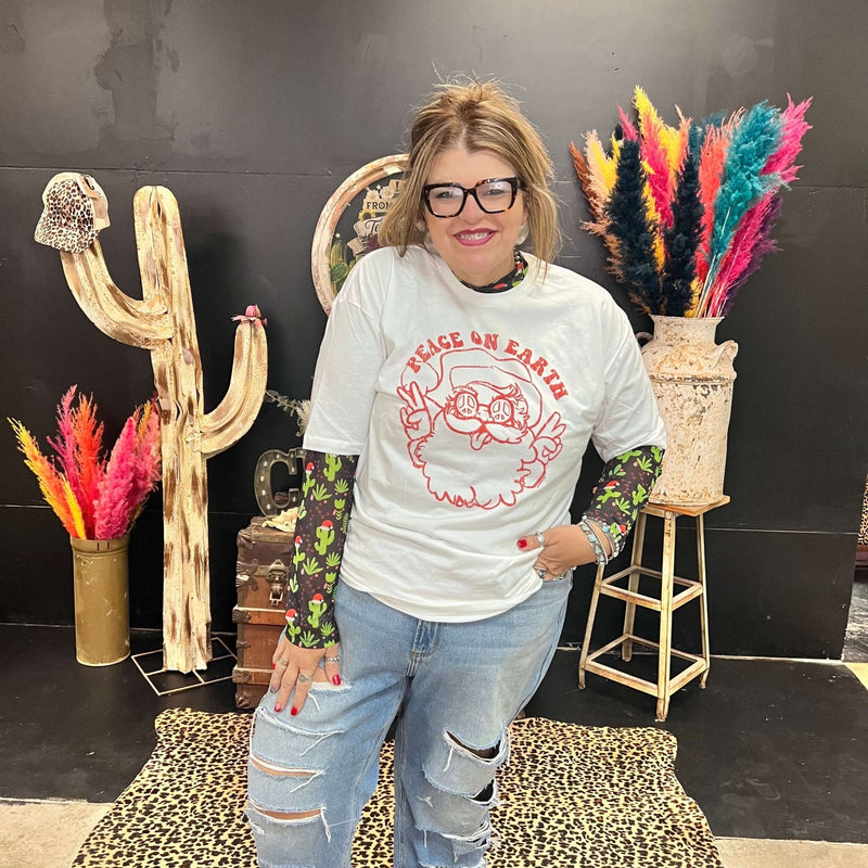 Feliz Navidad Mesh Long sleeve Top - Country Lace Boutique