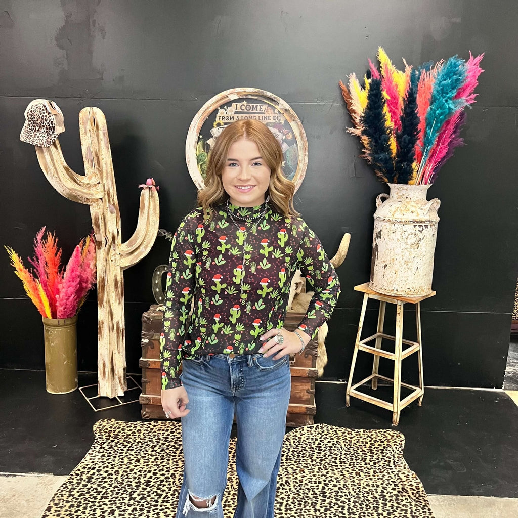 Feliz Navidad Mesh Long sleeve Top - Country Lace Boutique