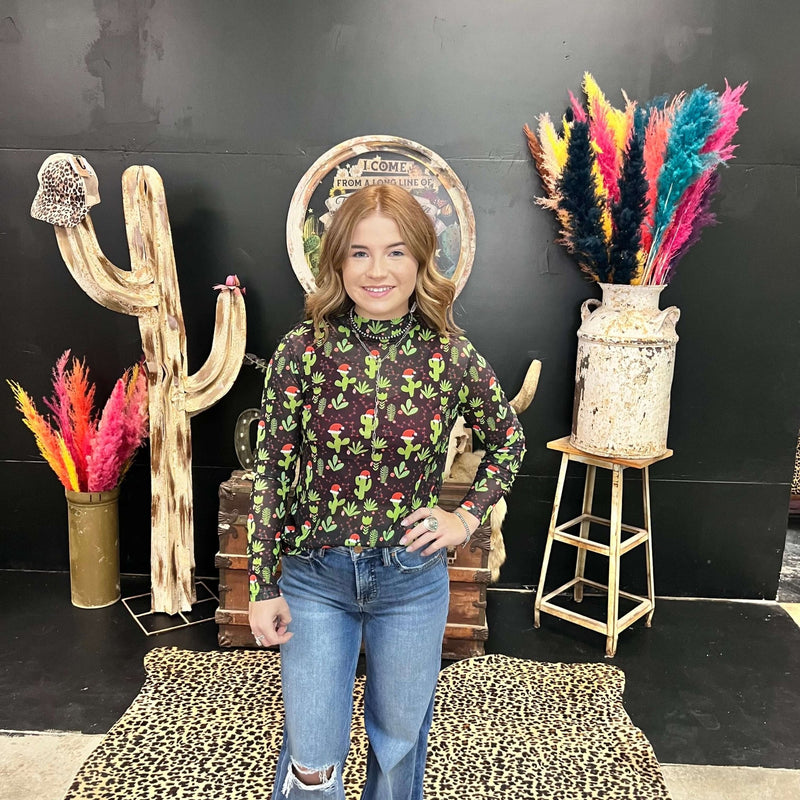 Feliz Navidad Mesh Long sleeve Top - Country Lace Boutique