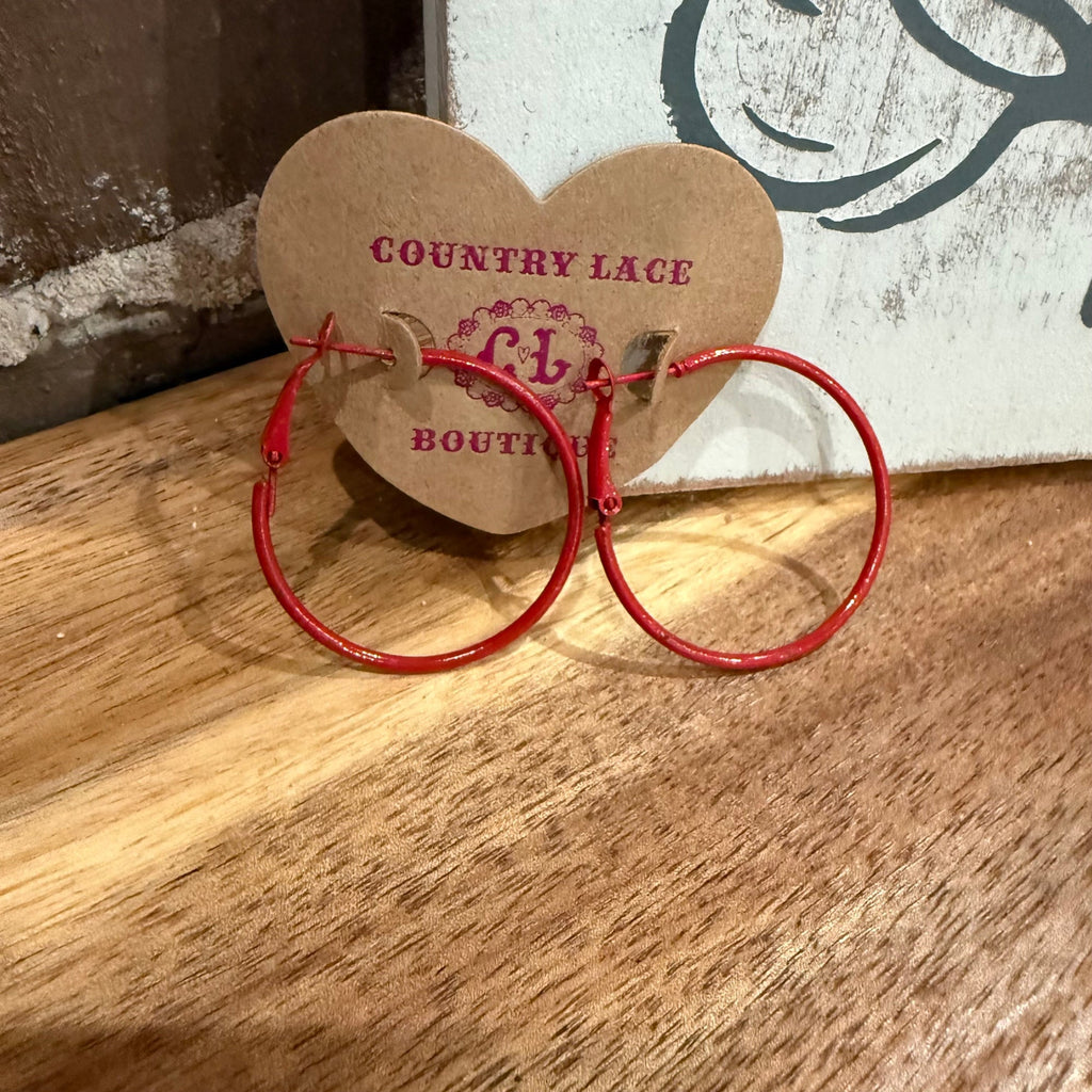 Fire Red Hoop Fashion Earrings - Country Lace Boutique