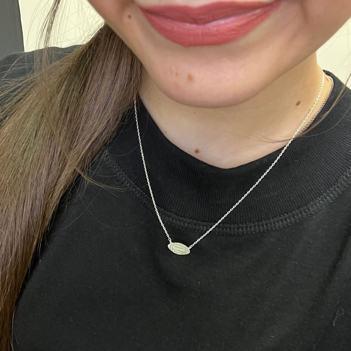 Flat Football Silver Fashion Necklace - Country Lace Boutique