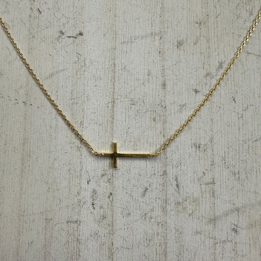 Flat Sideways Gold Cross Fashion Letter Necklace - Country Lace Boutique