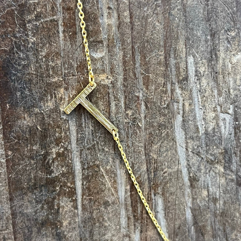 Flat Sideways Gold Fashion Letter Necklace - Country Lace Boutique