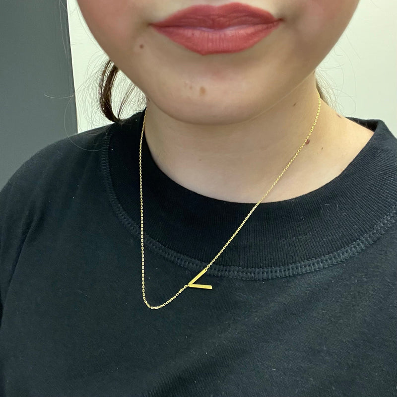 Flat Sideways Gold Fashion Letter Necklace - Country Lace Boutique