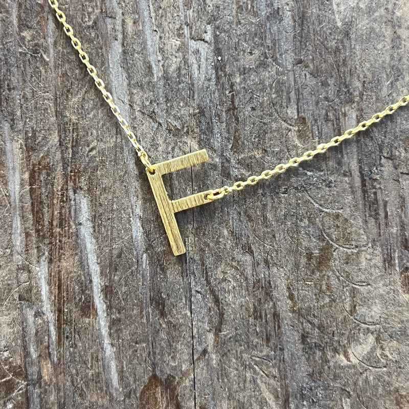 Flat Sideways Gold Fashion Letter Necklace - Country Lace Boutique