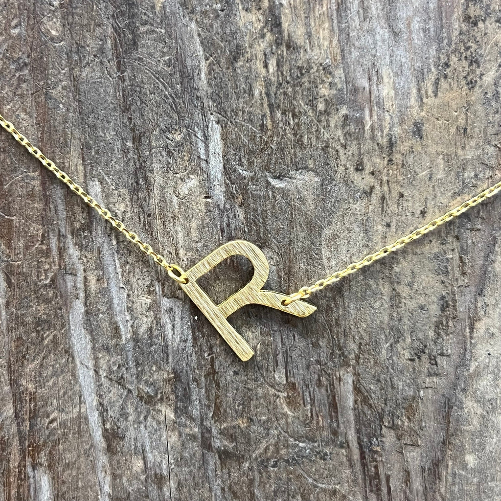 Flat Sideways Gold Fashion Letter Necklace - Country Lace Boutique