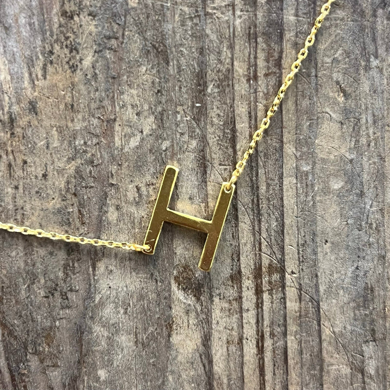 Flat Sideways Gold Fashion Letter Necklace - Country Lace Boutique