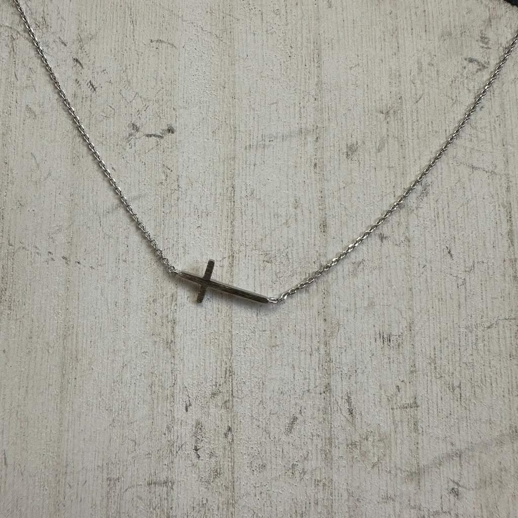 Flat Sideways Silver Cross Fashion Letter Necklace - Country Lace Boutique